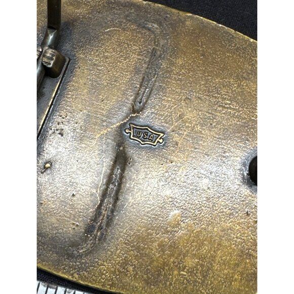 Vintage Levis 557 Brass Belt Buckle With Cowboy & Cattle Design USA Made Oval 4" - Picture 5 of 5